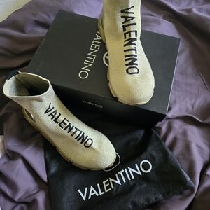 Valentino Beige Sneakers with Black Logo